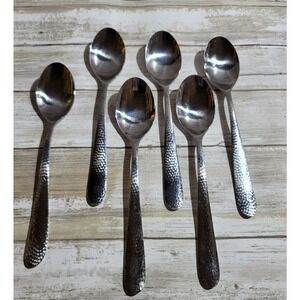 Wallace Colonial‎ Hammered Stainless Steel Soup Spoons Flatware 5.25" Set of 6